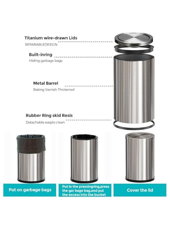 Small 9-liter trash can with a removable lid, stainless steel waste bin for bathroom, bedroom, living room, and office. - Image 4