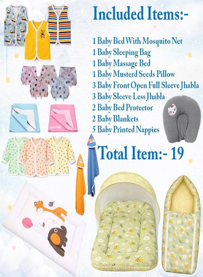 Kwitchy Newborn Baby Essentials Kit 19 Items Combo | New Born Baby Products All Set 0–6 Months | Cotton Newborn Clothes, Bedding & Baby Bed Combo (Green) - Image 2