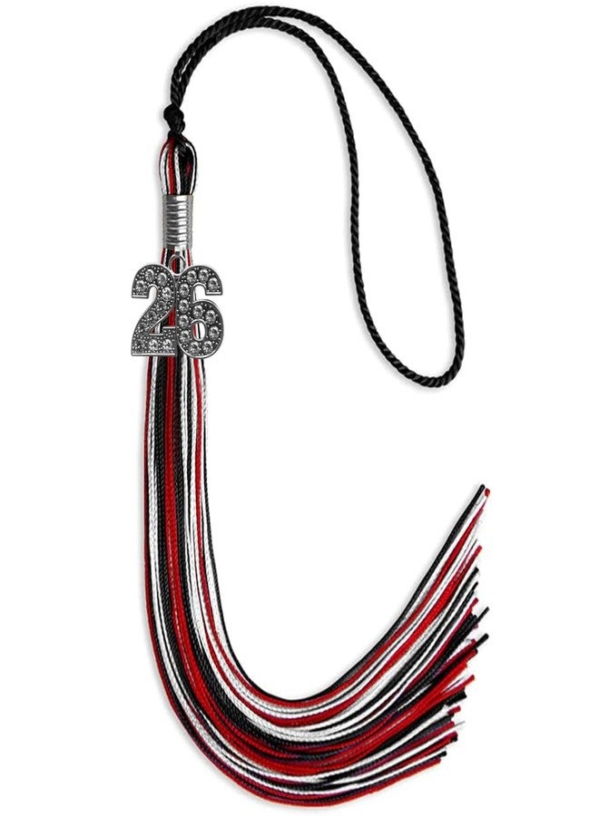 Endea Graduation Mixed Triple Color Tassel with Silver Bling Charm (Black/Red/White, 2026) - Image 1