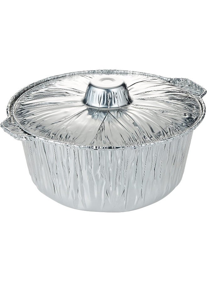 HTE Disposable Food Storage, Take Away Aluminium Pot Container With Hood Silver 10 Pieces (33Cm) - Image 2