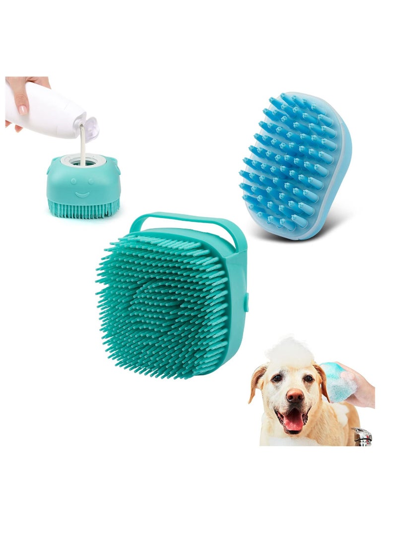 SYOSI Dog Bath Brush, Soft Silicone Pet Shampoo Massage Dispenser Grooming Shower Brush for Short Long Haired Dogs and Cats Washing 2 Pcs - Image 1