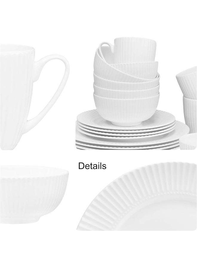 QOUTIQUE Bone China Dinnerware 20PC Set Service for 4 White Embossed stripe Microwave Safe Translucent Elegant giftware Dish set Essential Home Kitchen Dishes Dinner Set - Image 4