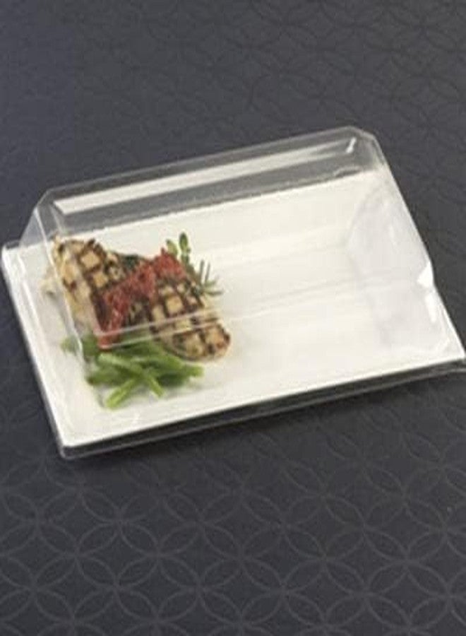 Zappy 10 13.5"x8.5" Rectangle Serving Trays With Lids - White Plastic Food Containers - Platters for Storage and Presentation - Image 1
