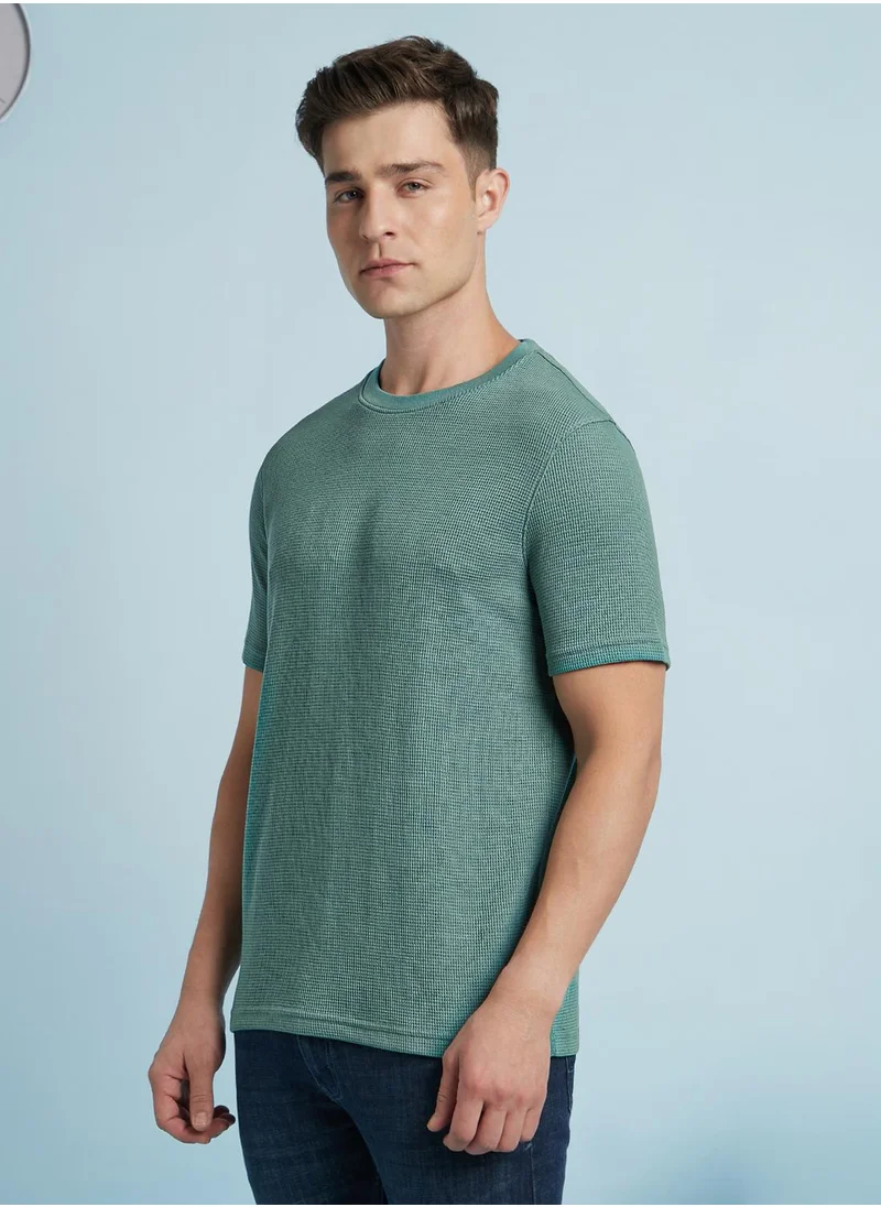 Dennis Lingo Regular Fit Basil 60 Cotton/40 Poly Solid Henley Crew Neck Half Sleeve T-Shirts For Men