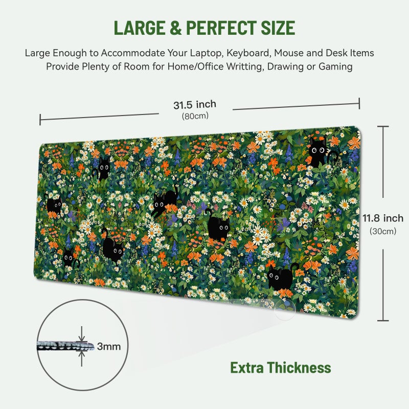 Stanoha Mousepad Desk Mat Gaming Large Keyboard Cute Office Desktop Computer Laptop Cat Flawer XXL Long Giant Big Kawaii Aesthetic Girly Pretty Design Women Girl Gamer Oversized Wide 30x12'' Mousepad - Image 2