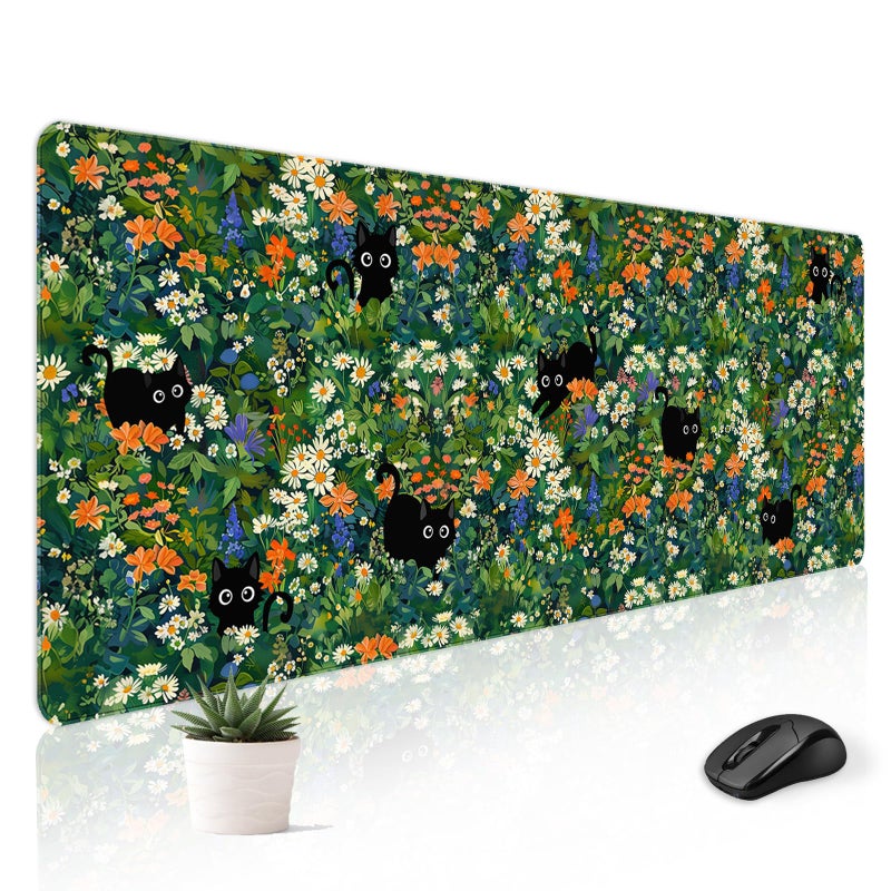 Stanoha Mousepad Desk Mat Gaming Large Keyboard Cute Office Desktop Computer Laptop Cat Flawer XXL Long Giant Big Kawaii Aesthetic Girly Pretty Design Women Girl Gamer Oversized Wide 30x12'' Mousepad - Image 1