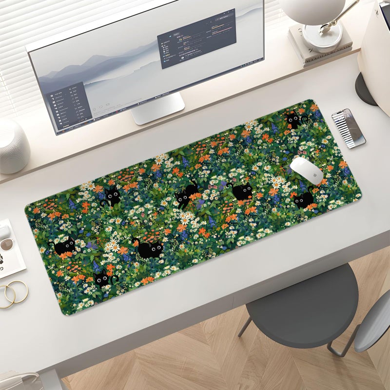 Stanoha Mousepad Desk Mat Gaming Large Keyboard Cute Office Desktop Computer Laptop Cat Flawer XXL Long Giant Big Kawaii Aesthetic Girly Pretty Design Women Girl Gamer Oversized Wide 30x12'' Mousepad - Image 5
