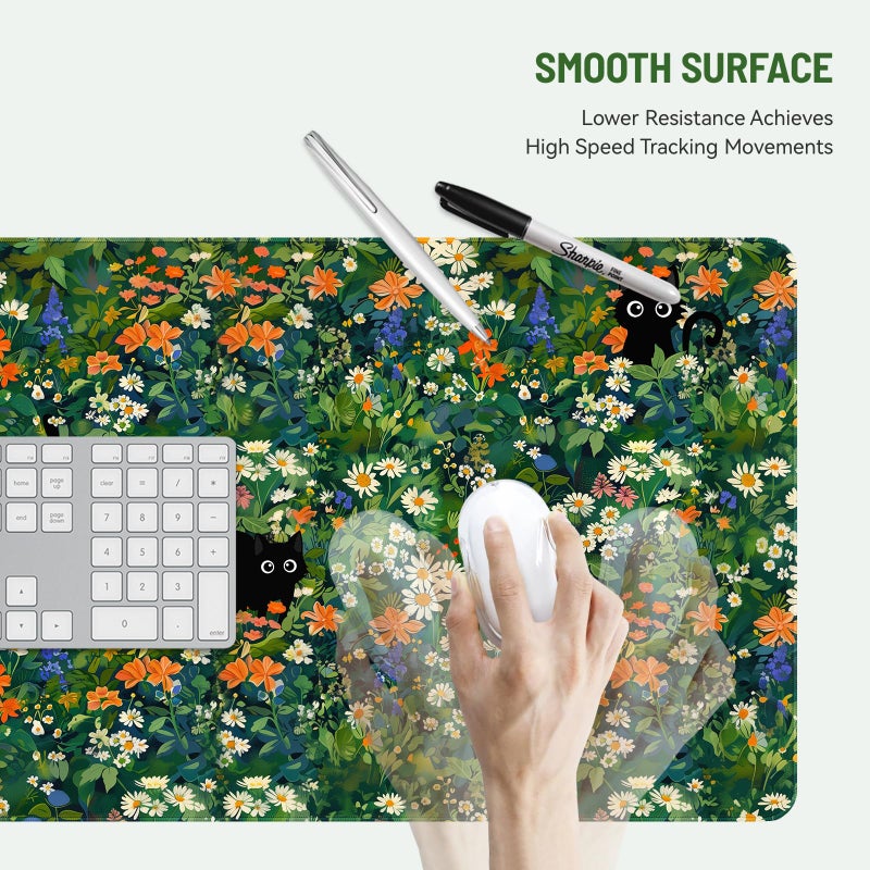 Stanoha Mousepad Desk Mat Gaming Large Keyboard Cute Office Desktop Computer Laptop Cat Flawer XXL Long Giant Big Kawaii Aesthetic Girly Pretty Design Women Girl Gamer Oversized Wide 30x12'' Mousepad - Image 3