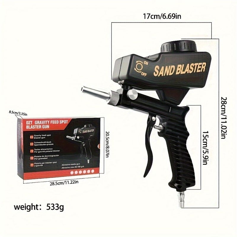 Black Adjustable Gravity Feed Sandblaster For Rust Paint Removal 600cc - Image 2