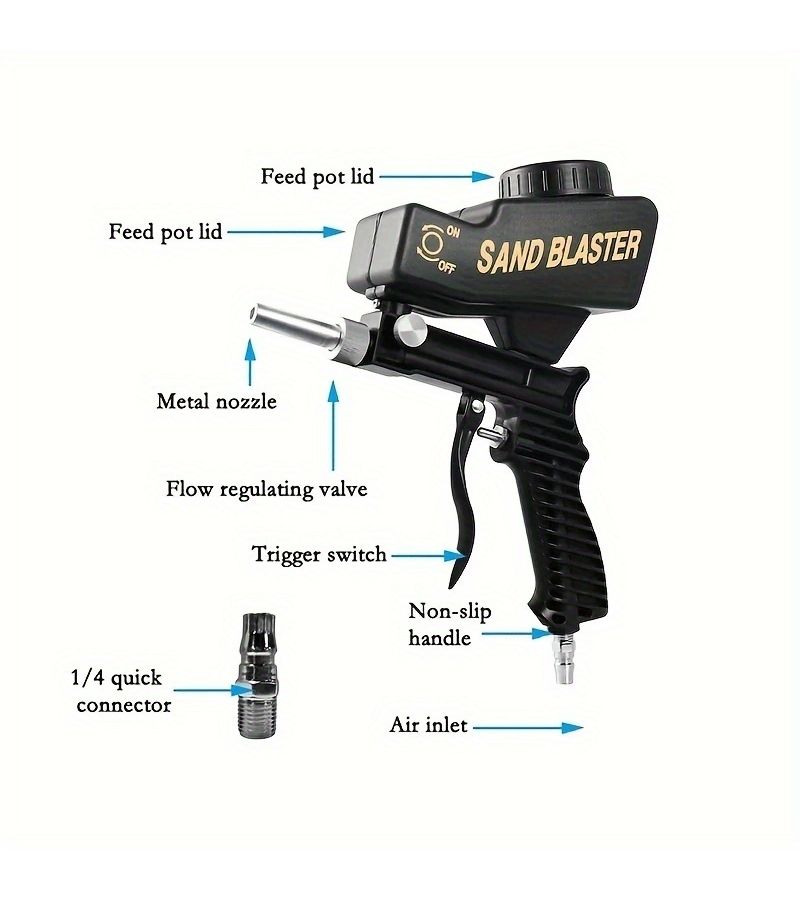 Black Adjustable Gravity Feed Sandblaster For Rust Paint Removal 600cc - Image 5