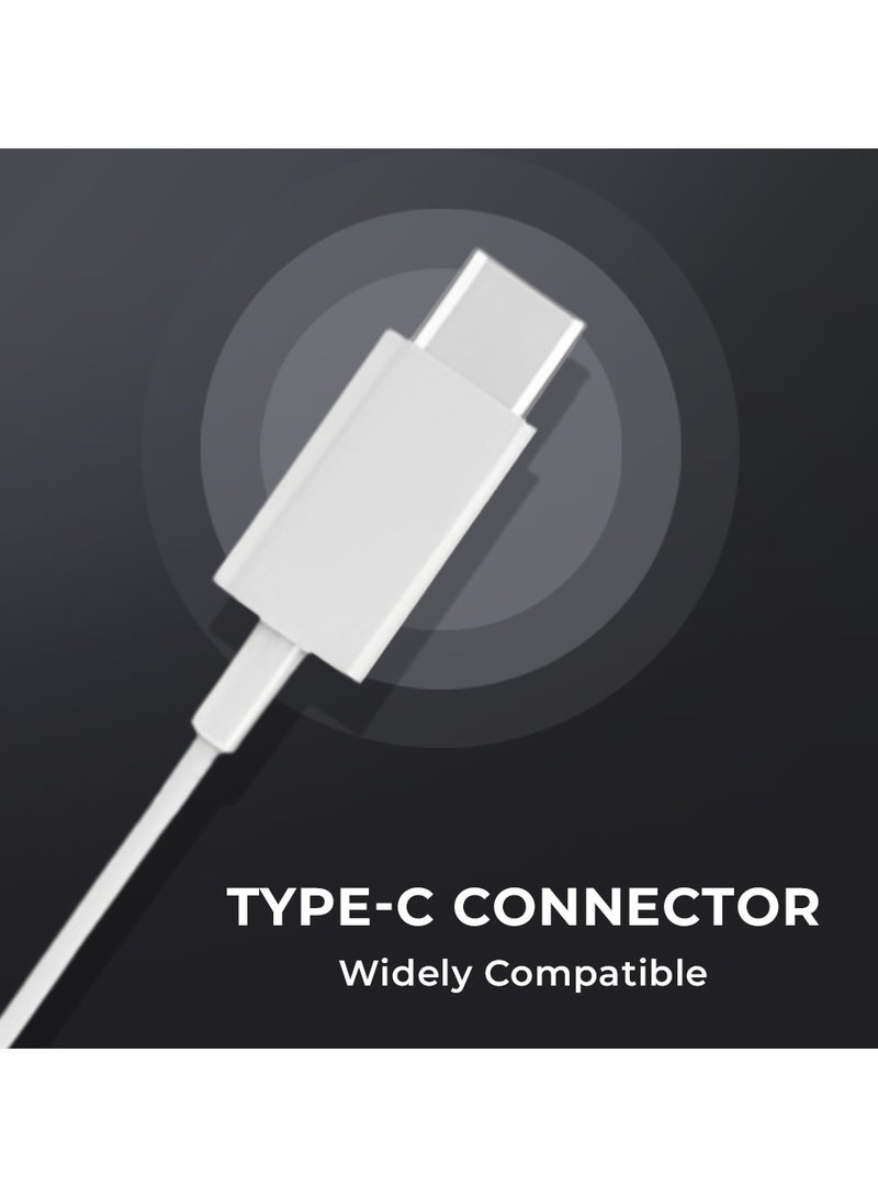 Wired In-Ear Earphone, White, Stereo Sound Driver, Type C Connector, High-Quality Audio Experience. Compatible for iPhone/iPad/iPod