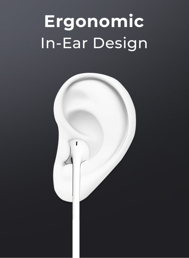 Wired In-Ear Earphone, White, Stereo Sound Driver, Type C Connector, High-Quality Audio Experience. Compatible for iPhone/iPad/iPod