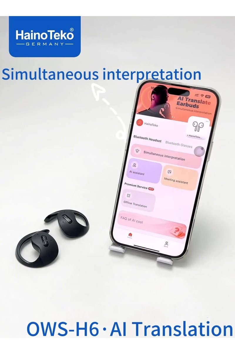 Haino Teko OWS-H6 AI Translation Hi-Res Audio Bluetooth Earphone With Universal Compatibility Black - Image 3