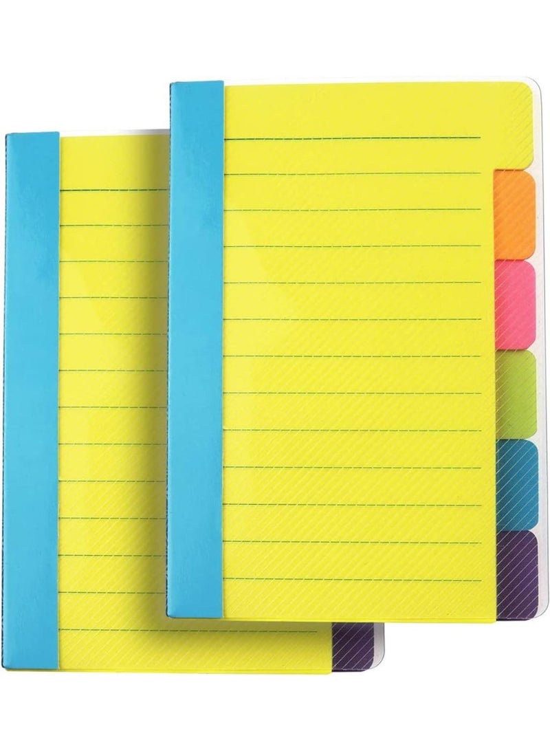 2 PCS Sticky Tabs, Tabbed Self-Stick Lined Bright Colors Note Pad, Neon Colors A5 Journal Notebook, Tabbed Subject Note Pads u0026 Bullet Journals For Studying, 60 Ruled Notes per Pack, 4 x 6 Inches - Image 1