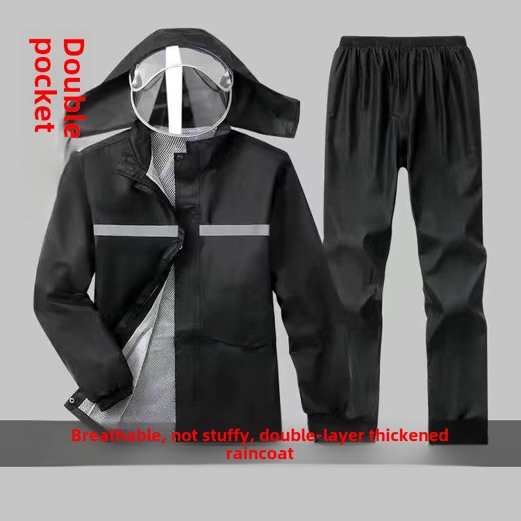 Waterproof Reflective Raincoat Suit for Cycling Double black suit [double pocket + double brim]]