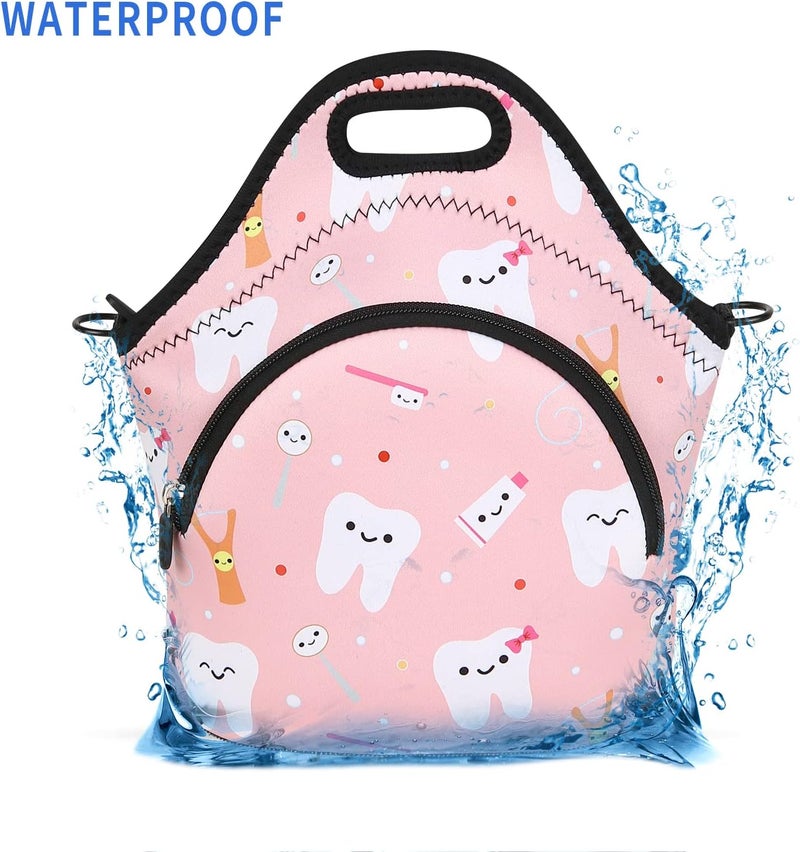 Violet Mist Neoprene Thermal Insulated Lunch Tote Bag for Women Soft Large with Extra Pocket Adjustable Shoulder Lunchbox Handbags adult Work Nurse Picnic Gift (Pink Teeth - Image 5