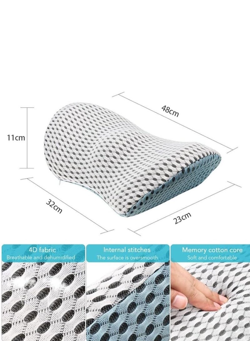 Lumbar Support Pillow for Bed, Ergonomic Back Support Memory Foam Lumbar Pillow for Sleeping, Lower Back Pain Relief, Detachable Washable Back Pillow for Office Chairs, Car Seats (Blue-White)