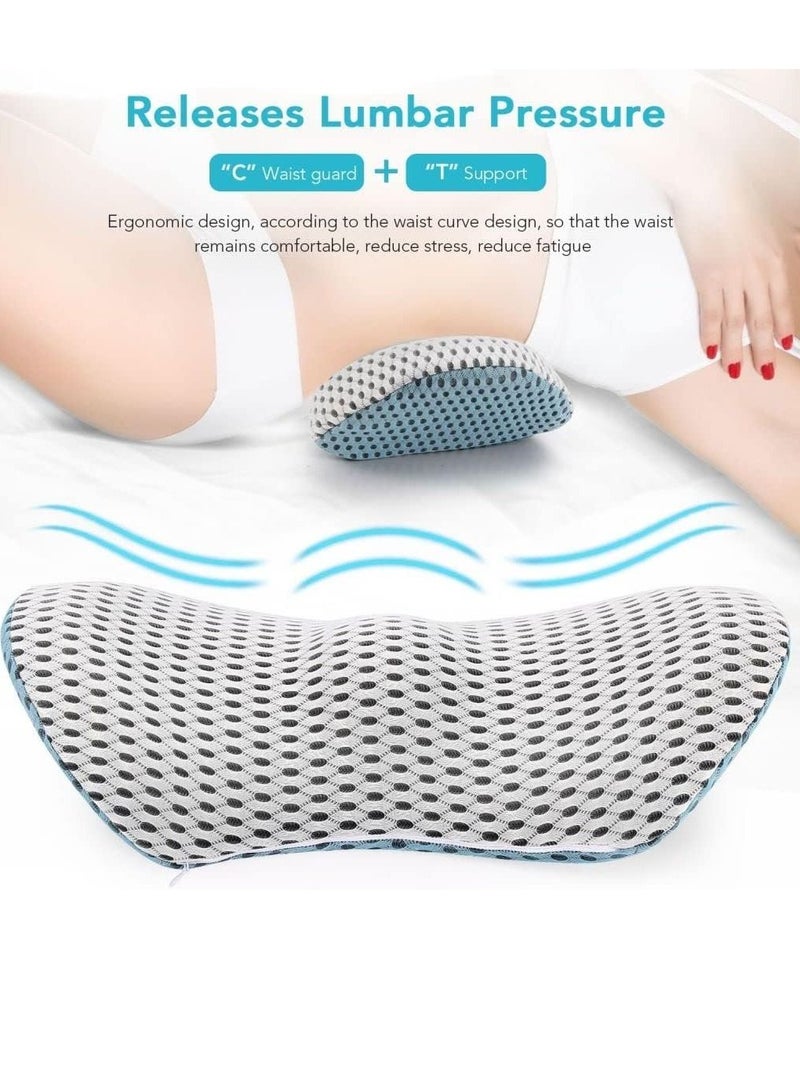 Lumbar Support Pillow for Bed, Ergonomic Back Support Memory Foam Lumbar Pillow for Sleeping, Lower Back Pain Relief, Detachable Washable Back Pillow for Office Chairs, Car Seats (Blue-White)