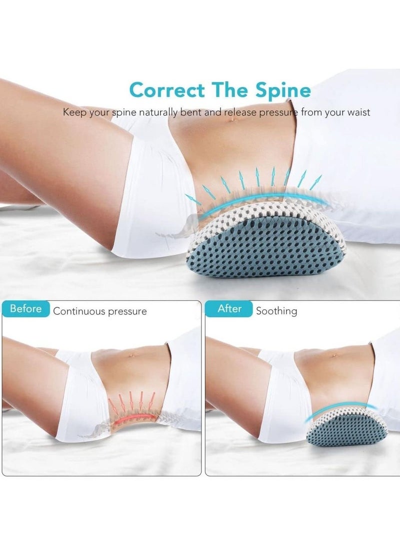 Lumbar Support Pillow for Bed, Ergonomic Back Support Memory Foam Lumbar Pillow for Sleeping, Lower Back Pain Relief, Detachable Washable Back Pillow for Office Chairs, Car Seats (Blue-White)