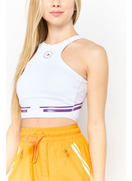 adidas By Stella McCartney Women Brand Logo Padded Sports Bra, White  - Image 3