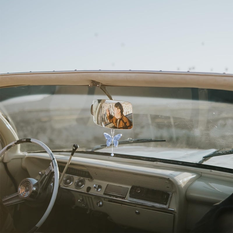 zipelo Bling Butterfly Diamond Car Accessories  Crystal Car Rear View Mirror Charms for Women  Car Decoration Lucky Gifts Hanging Interior Crystal Ornament Pendant Decor for All Cars (Light Blue) - Image 4