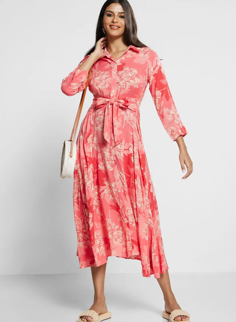 Biba Button Detail Belted Floral Dress