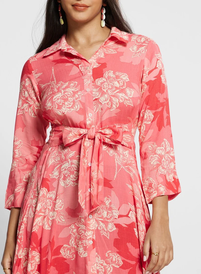 Biba Button Detail Belted Floral Dress