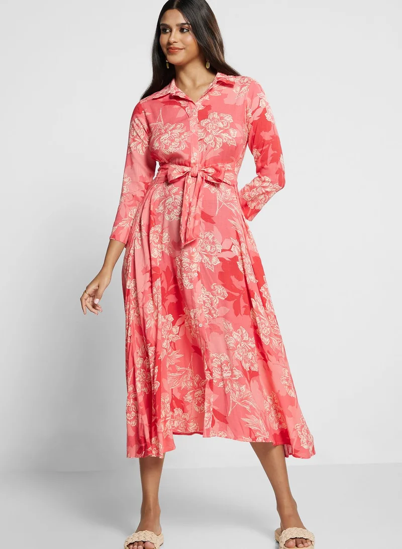 Biba Button Detail Belted Floral Dress