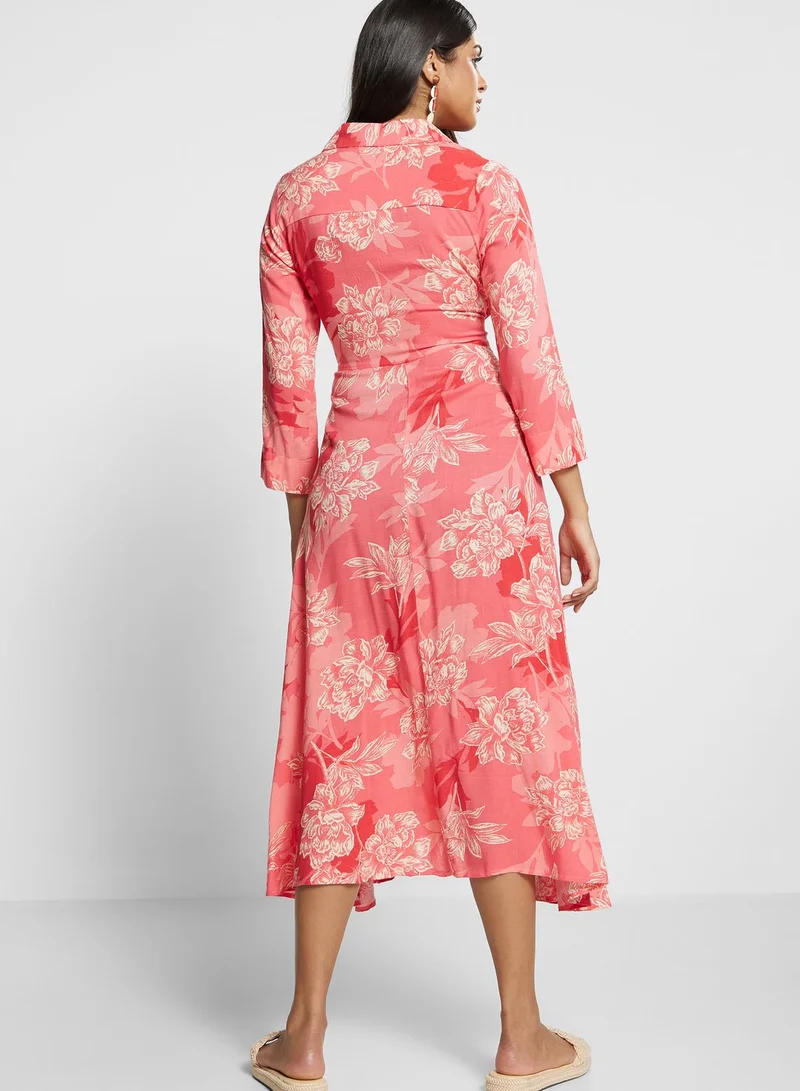 Biba Button Detail Belted Floral Dress