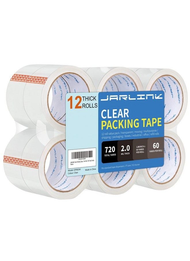 JARLINK Clear Packing Tape (12 Rolls) Heavy Duty Packaging Tape For Shipping Packaging Moving Sealing 2.0Mil Thick 1.88 Inches Wide 60 Yards Per Roll 720 Total Yards  - Image 1