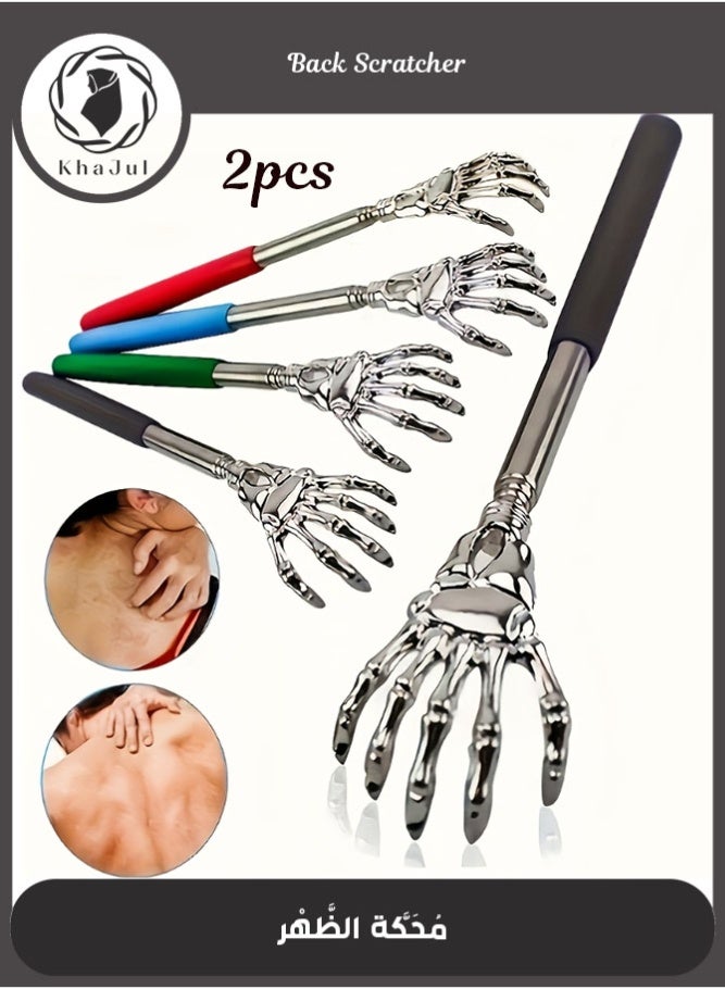 KHAJUL 2 Pcs Stainless Steel Back Scratcher , Telescopic and Extendable Itch Relief Massager for Long Reach Scratching (Black) - Image 1