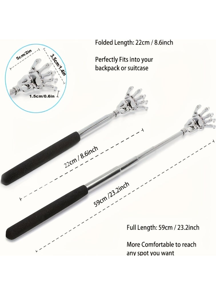 KHAJUL 2 Pcs Stainless Steel Back Scratcher , Telescopic and Extendable Itch Relief Massager for Long Reach Scratching (Black) - Image 2