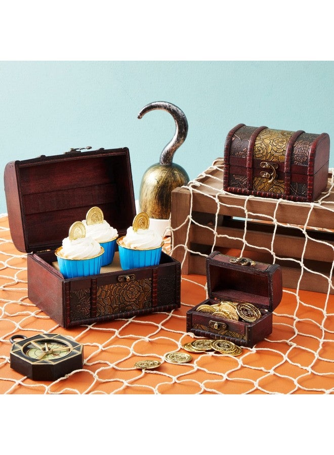 Juvale 3-Set Wood Treasure Chest Decorative Boxes with Flower Motifs - Vintage Style Small Treasure Box Set for Jewelry, Coin Collection, Bathroom and Home Décor (3 Sizes) - Image 2