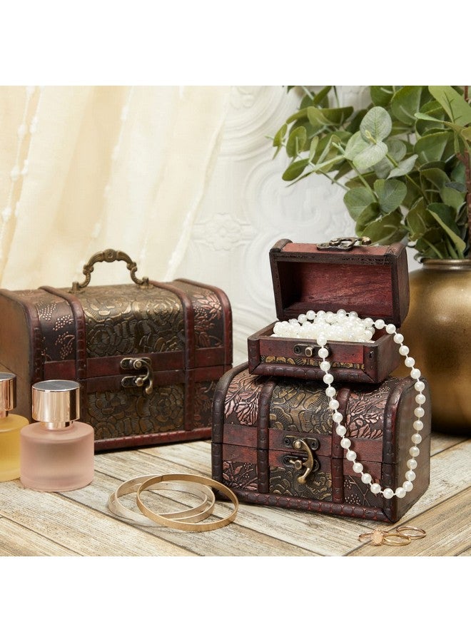 Juvale 3-Set Wood Treasure Chest Decorative Boxes with Flower Motifs - Vintage Style Small Treasure Box Set for Jewelry, Coin Collection, Bathroom and Home Décor (3 Sizes) - Image 3