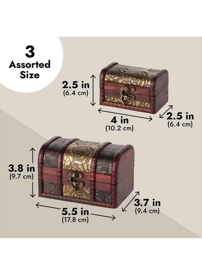 Juvale 3-Set Wood Treasure Chest Decorative Boxes with Flower Motifs - Vintage Style Small Treasure Box Set for Jewelry, Coin Collection, Bathroom and Home Décor (3 Sizes) - Image 5