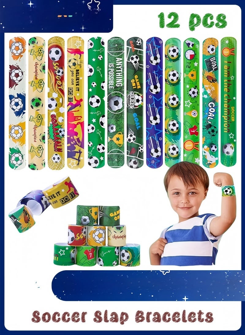 YOKA 12 Pcs Soccer Slap Bracelets, Football Slap Bracelets, Slap Bands Football Party Favors, Soccer Party Favors for Boys Girls, Soccer Party Decorations Theme Party Holiday - Image 1