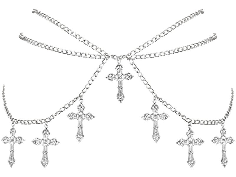 Sacina Silver-tone Cross Chain belt, Waist Belly Chain, Gothic Goth Punk Grunge Emo Belt, Goth Accessories - Image 1