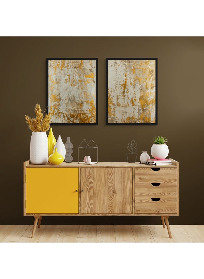 آرت دیکور  طباعة فنية مؤطرة لديكور فني راقٍ بتصميم بورتريه لجبال تجريدية – طقم من قطعتين – مناظر طبيعية عصرية باللونين الأبيض والذهبي، ديكور جداري أنيق لغرفة المعيشة أو غرفة النوم أو المكتب أو الاستوديو – مؤطر وجاهز للتقديم كهدية. - Image 3