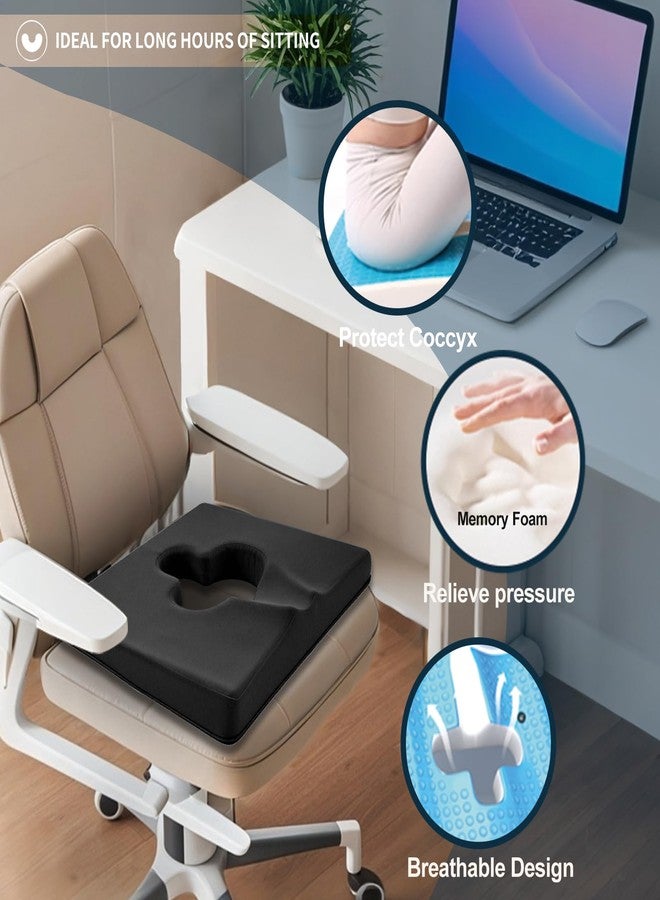 YOOBEBEST Gel Wheelchair Seat Cushion,Bed Sore Cushions for Butt,Memory Foam hemorrhoid Pillow for Chairs,Butt Pillow for Pressure Sore&Ulcer Pain,Sciatica &Coccyx Pain Relief,Washable-Cover(Black) - Image 2