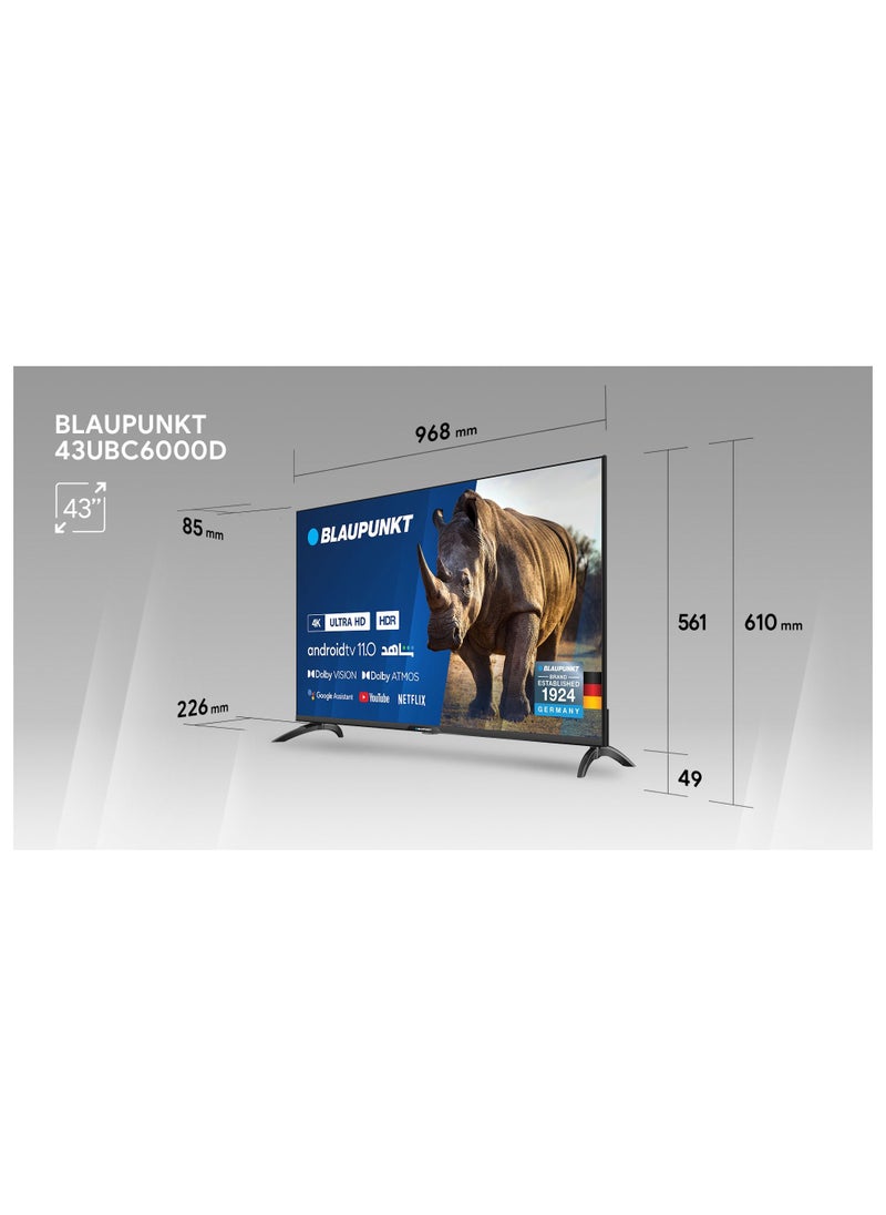 Blaupunkt - Blaupunkt 43UBC6000D 43inch 4K-UHD Android Smart TV, German Technology, Android TV 11, Dolby Vision, Dolby Atmos, MEMC, 16GB Memory, Netflix, YouTube, Shahid, Wi-Fi, Bluetooth 5.0 - Image 1