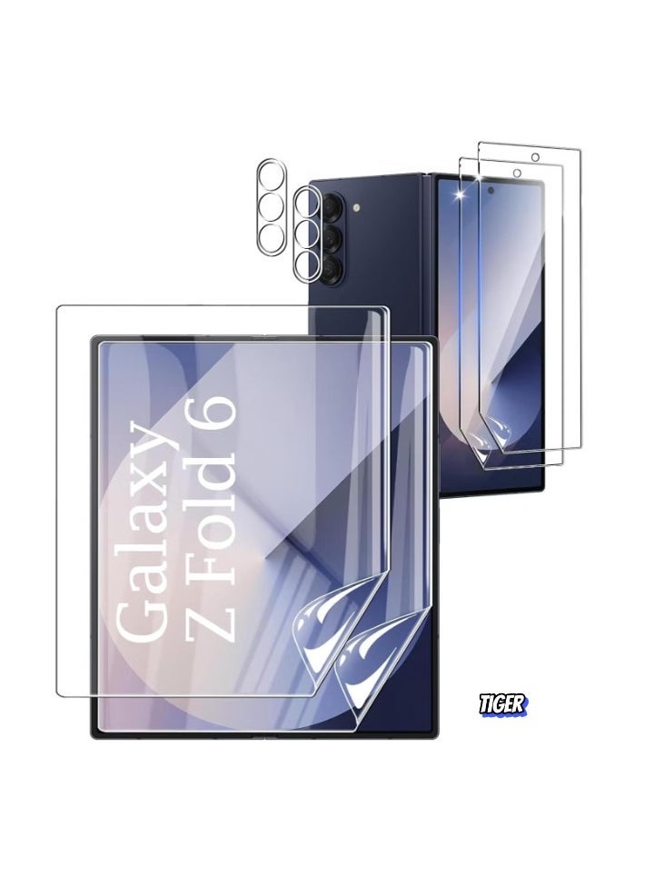 TIGER Samsung Galaxy Z Fold 6 Screen Protector – 2 Pack Inside Flexible TPU Hydrogel Film + 2 Pack Front TPU Screen Protectors + 2 Pack Camera Lens Protectors – HD Clear, Soft, and Durable Protection for Your Device - Image 1