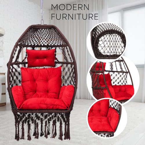 Patiofy Polyester Foldable Egg Chair/Swing Chair for Adults/Hammock Hanging Swing for Balcony, Indoor & Outdoor/Hanging Jhula with Free Red Sitting Cushion & Hanging Kit/ 200Kgs Weight Capacity-Brown - Image 3