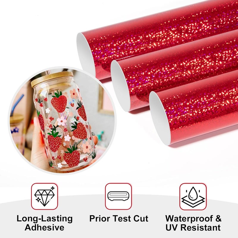 TECKWRAP Glossy Red Holographic Chrome Vinyl Permanent Self Adhesive 0.3m x 1.5m - Image 2