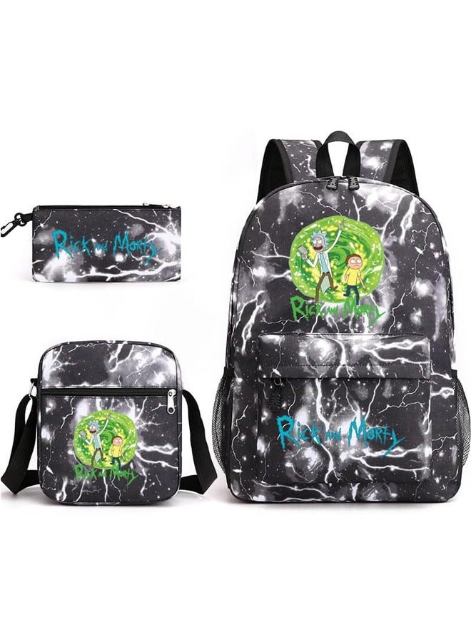 عام 3 قطعة مجموعة على ظهره ريك و مورتي على ظهره سعة كبيرة حقيبة ظهر عادية مع حقيبة الغداء و مقلمة للبنين بنات المشجعين