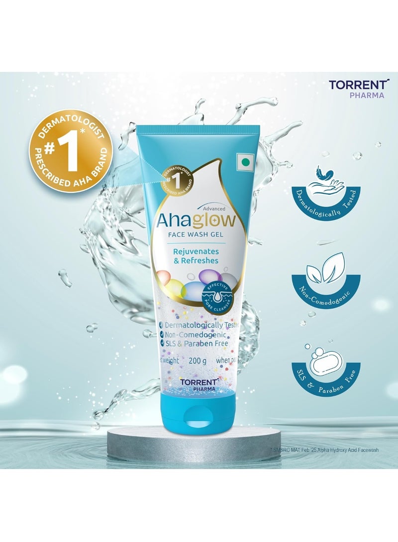 Ahaglow Advanced Face Wash Gel with AHA(Alpha-Hydroxy Acid)|Jojoba Oil|Tea Tree Oil|Allantoin|Vitamin E|Oakbark Extract|Dermatologically Tested| 200g  (Pack of 3) - Torrent Pharma - Image 4