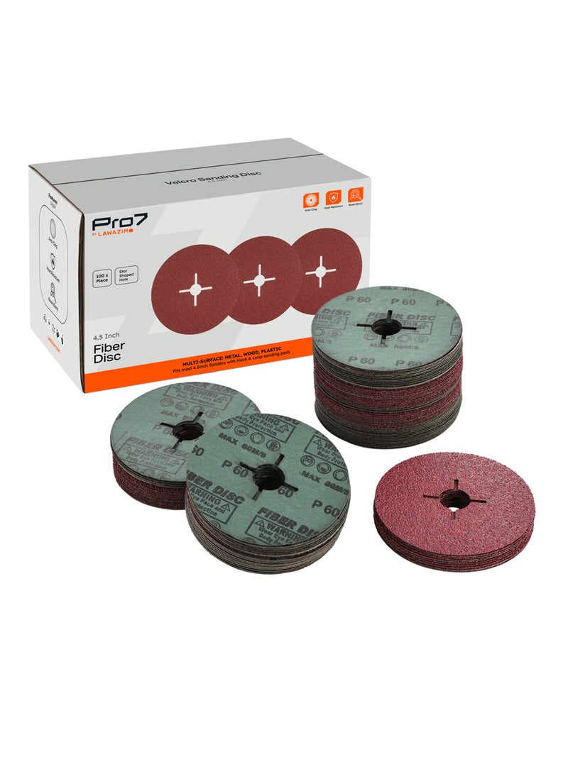 لوازم برو7 طقم ورق سنفرة مخروم مكون من 100 قطعة - 4.5 بوصة - نعومة 40 - أقراص صنفرة ألياف بمادة أكسيد الألمنيوم - لإزالة الطلاء والصدأ وتحضير الأسطح والمعادن والخشب والبلاستيك - Image 1