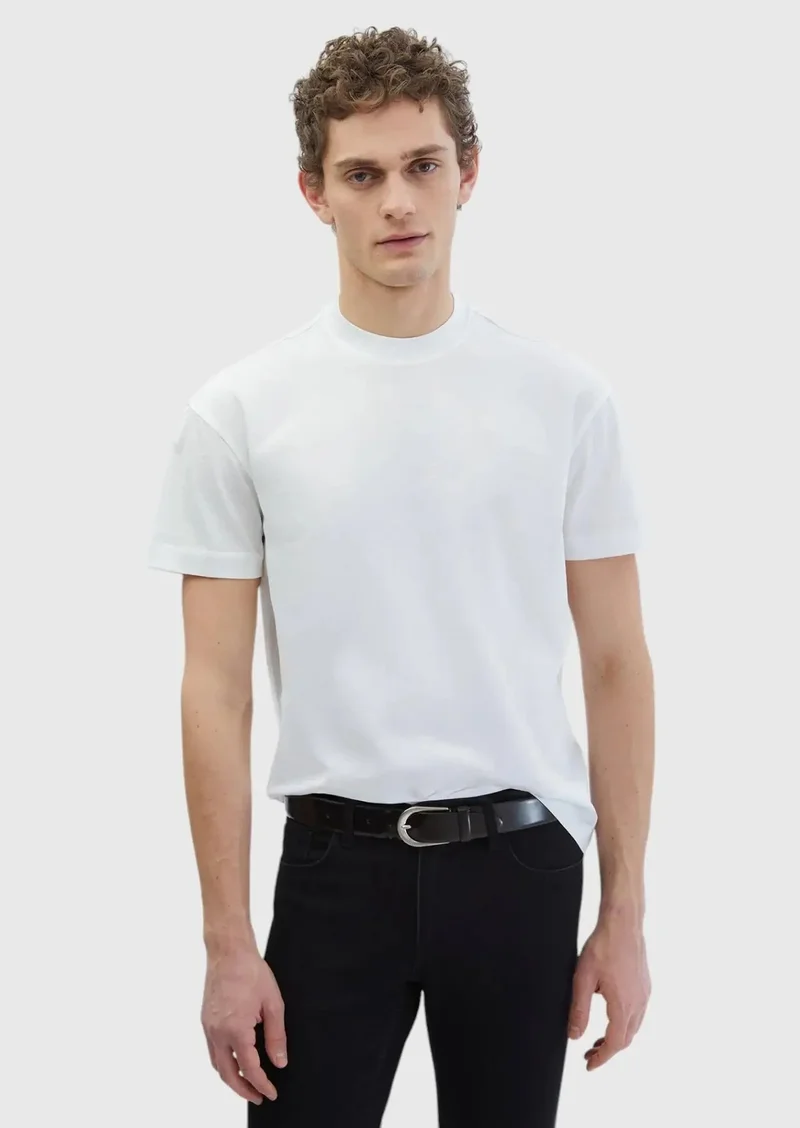 RAMSEY White Plain Crew Neck 100% Cotton T-Shirt