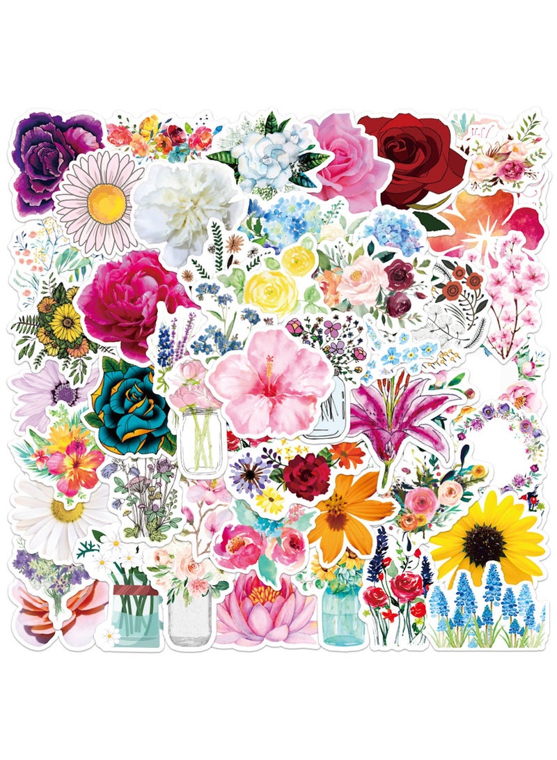 ORAINBOW Flower Stickers 50 Pcs Flowers Bouquet Waterproof Vinyl Decals for Water Bottles Laptop Car Bicycle Motorcycle Refrigerator Luggage Cup Computer Mobile Phone Locker Skateboard Decor - Image 1