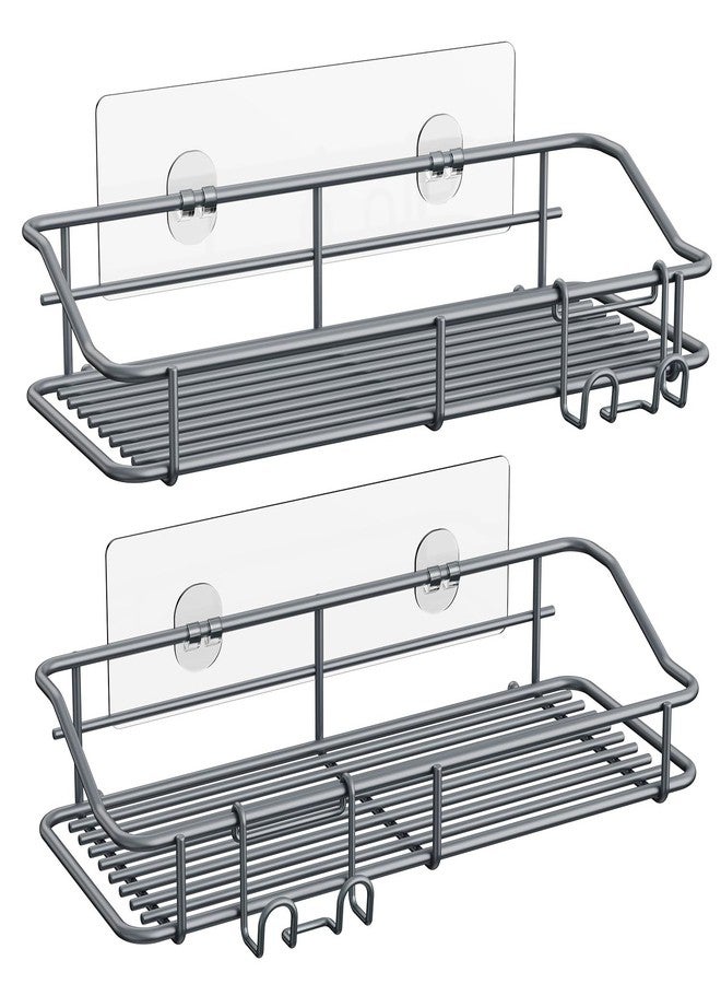 Nieifi Shower Caddy Shelf with Hooks Storage Rack Organizer Adhesive Stainless Steel Without Drilling for Bathroom, Lavatory, Washroom, Restroom, Shower, Toilet, Kitchen - 2 Pack (Gray) - Image 1