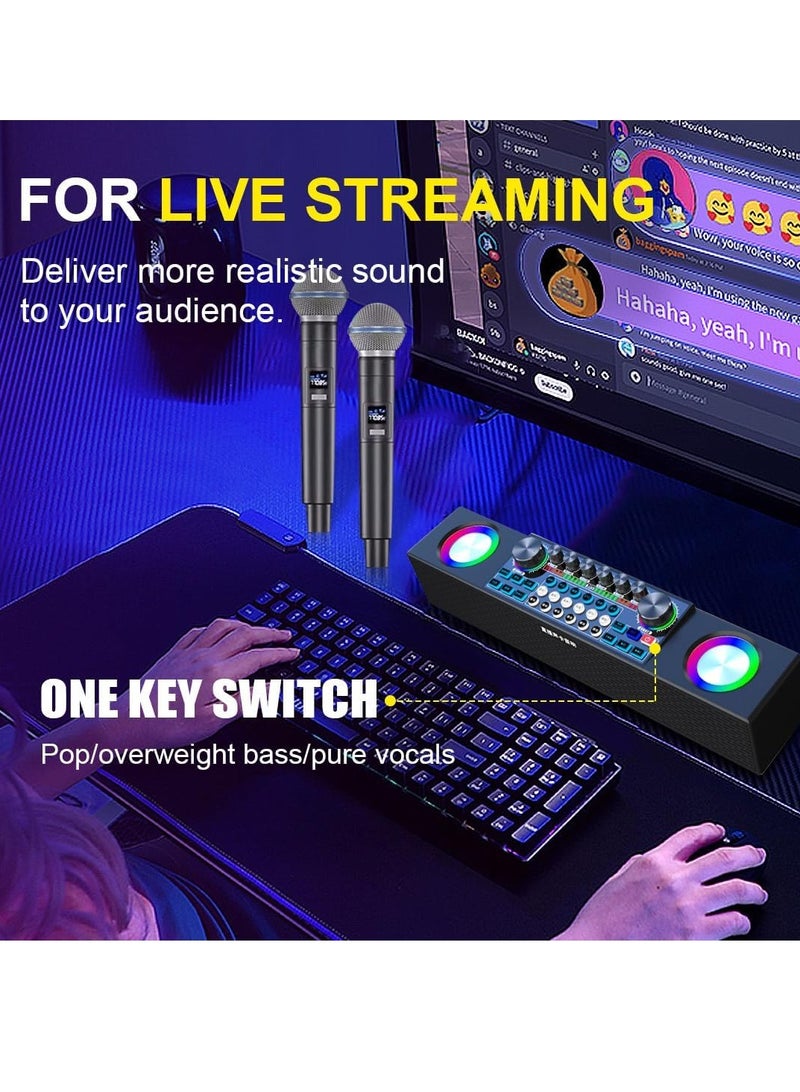 Professional Live Sound Card Audio Mixer Mic Kit for Home Karaoke or Broadcast, 4000mAh Battery, Adjustable Mic Stand - SY6 - Image 2